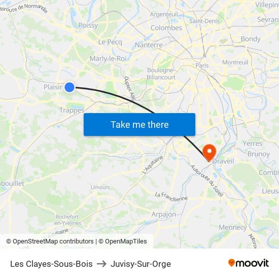 Les Clayes-Sous-Bois to Juvisy-Sur-Orge map