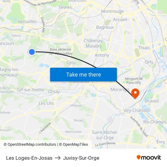 Les Loges-En-Josas to Juvisy-Sur-Orge map