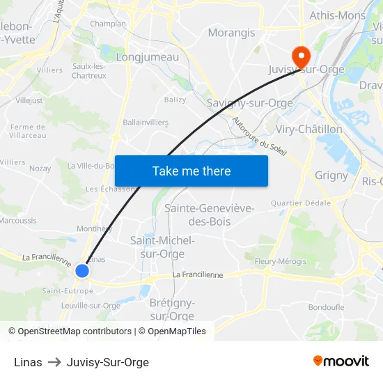 Linas to Juvisy-Sur-Orge map