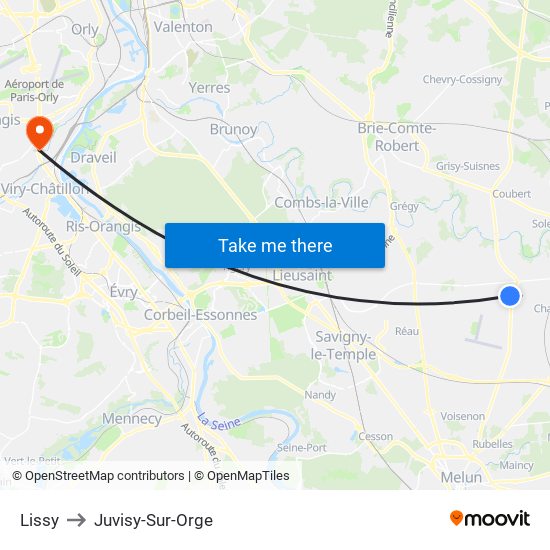 Lissy to Juvisy-Sur-Orge map