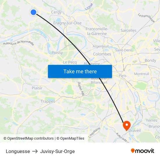 Longuesse to Juvisy-Sur-Orge map
