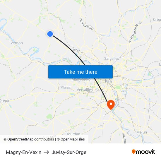 Magny-En-Vexin to Juvisy-Sur-Orge map