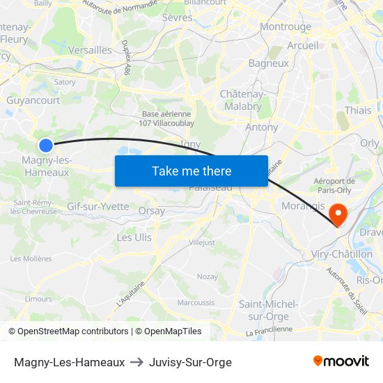 Magny-Les-Hameaux to Juvisy-Sur-Orge map