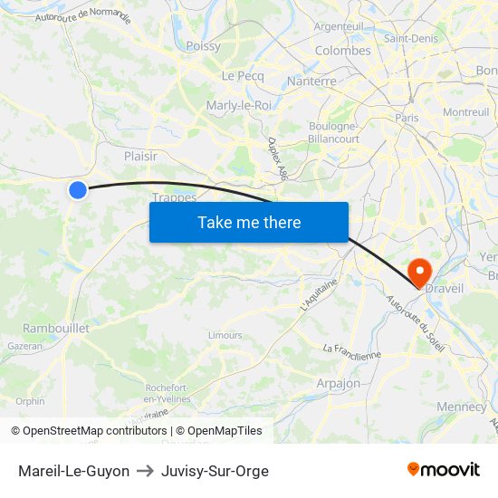 Mareil-Le-Guyon to Juvisy-Sur-Orge map