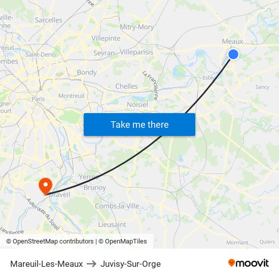 Mareuil-Les-Meaux to Juvisy-Sur-Orge map