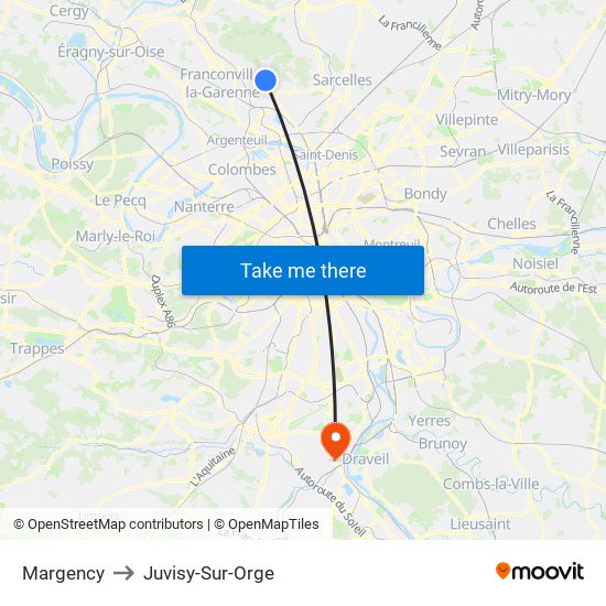 Margency to Juvisy-Sur-Orge map