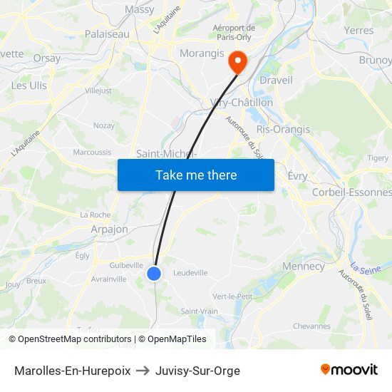 Marolles-En-Hurepoix to Juvisy-Sur-Orge map