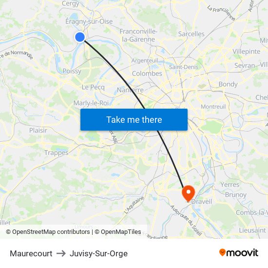 Maurecourt to Juvisy-Sur-Orge map