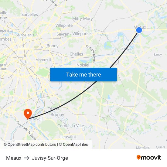 Meaux to Juvisy-Sur-Orge map