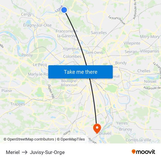 Meriel to Juvisy-Sur-Orge map