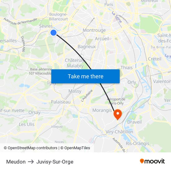 Meudon to Juvisy-Sur-Orge map