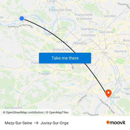 Mezy-Sur-Seine to Juvisy-Sur-Orge map