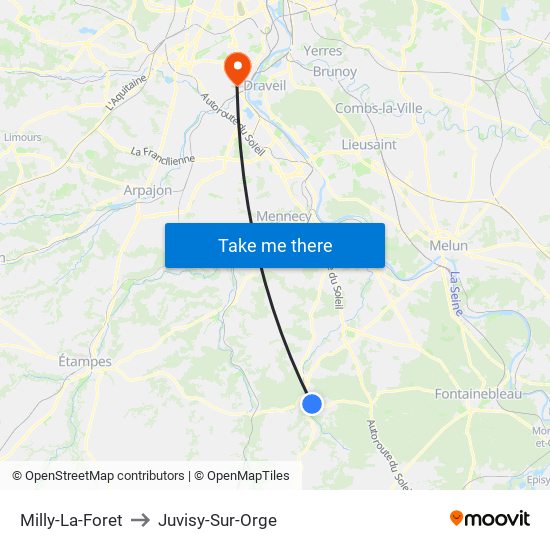 Milly-La-Foret to Juvisy-Sur-Orge map