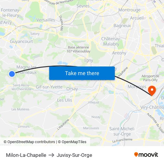 Milon-La-Chapelle to Juvisy-Sur-Orge map