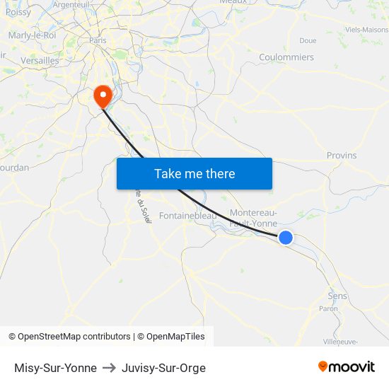 Misy-Sur-Yonne to Juvisy-Sur-Orge map