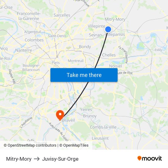 Mitry-Mory to Juvisy-Sur-Orge map