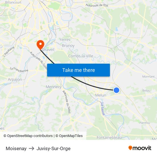 Moisenay to Juvisy-Sur-Orge map