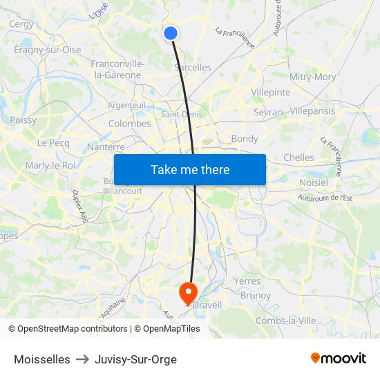 Moisselles to Juvisy-Sur-Orge map