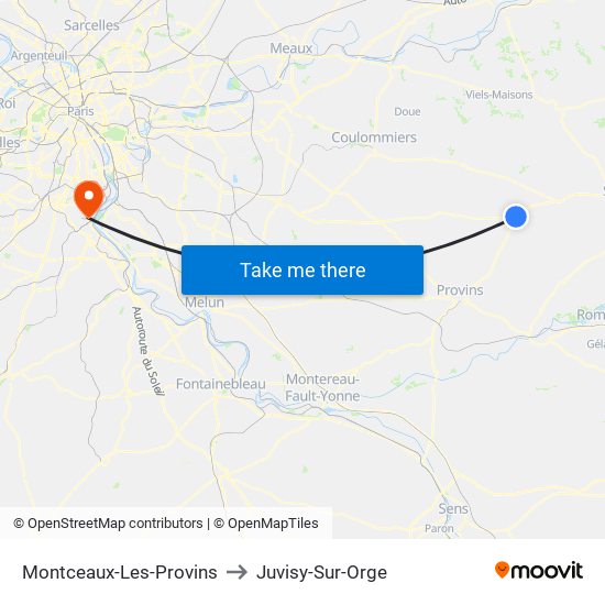 Montceaux-Les-Provins to Juvisy-Sur-Orge map