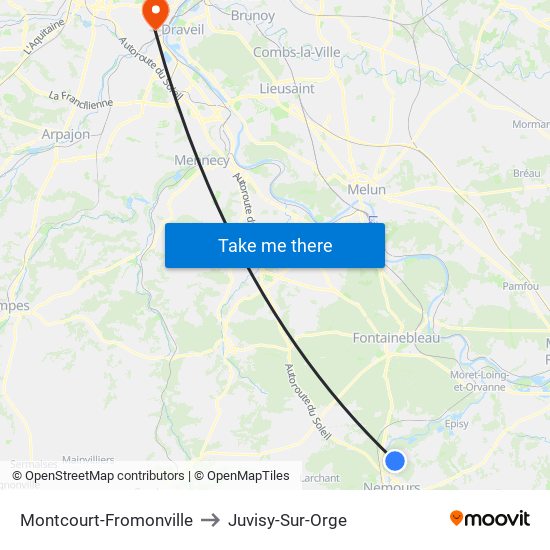 Montcourt-Fromonville to Juvisy-Sur-Orge map