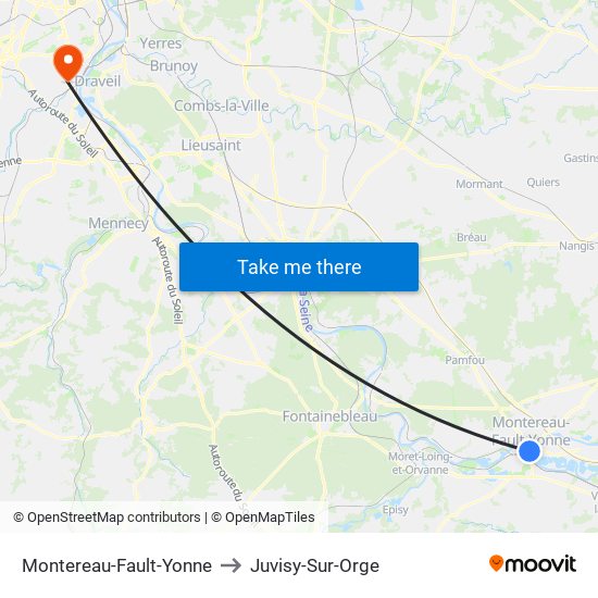 Montereau-Fault-Yonne to Juvisy-Sur-Orge map