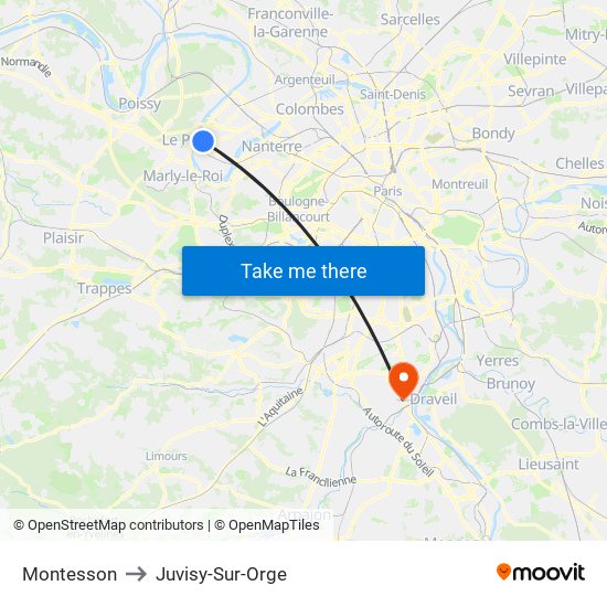 Montesson to Juvisy-Sur-Orge map