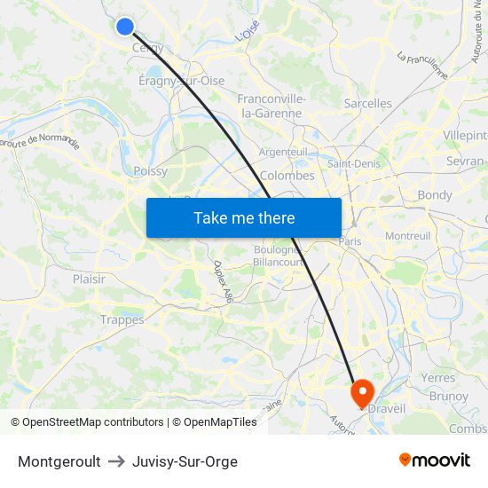 Montgeroult to Juvisy-Sur-Orge map