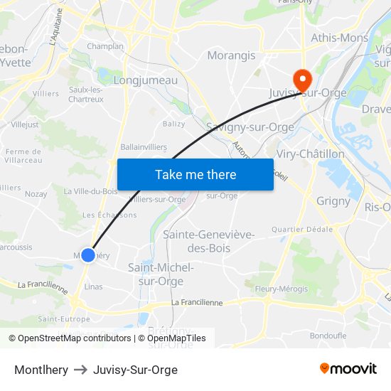 Montlhery to Juvisy-Sur-Orge map