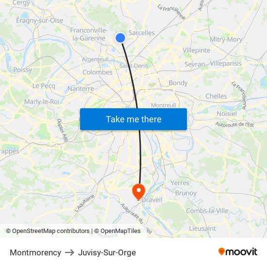 Montmorency to Juvisy-Sur-Orge map