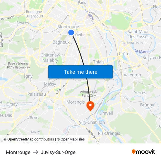 Montrouge to Juvisy-Sur-Orge map