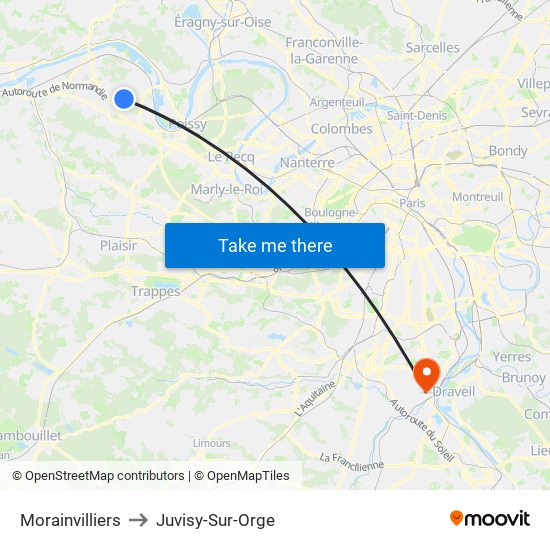 Morainvilliers to Juvisy-Sur-Orge map