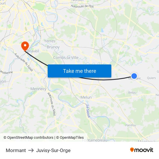 Mormant to Juvisy-Sur-Orge map