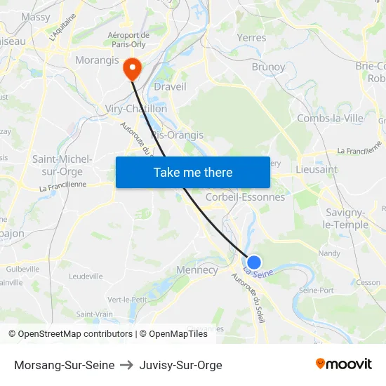 Morsang-Sur-Seine to Juvisy-Sur-Orge map