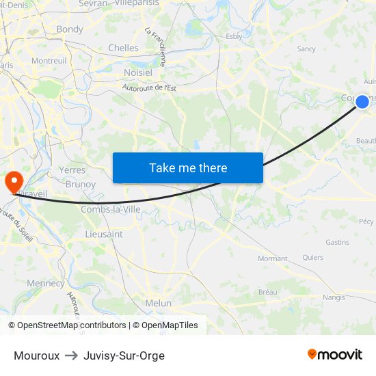 Mouroux to Juvisy-Sur-Orge map