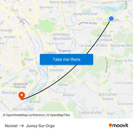 Noisiel to Juvisy-Sur-Orge map