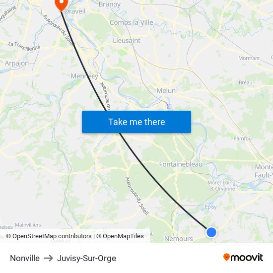 Nonville to Juvisy-Sur-Orge map