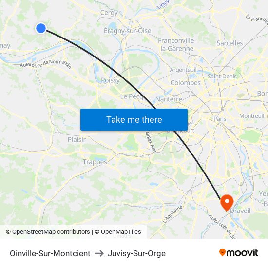 Oinville-Sur-Montcient to Juvisy-Sur-Orge map