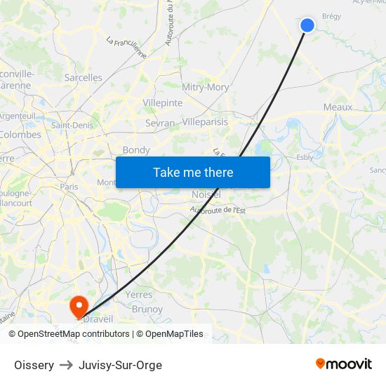 Oissery to Juvisy-Sur-Orge map