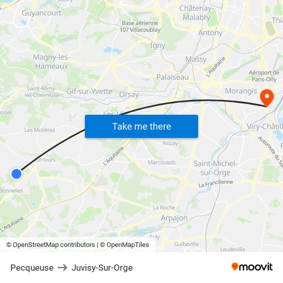 Pecqueuse to Juvisy-Sur-Orge map