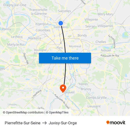 Pierrefitte-Sur-Seine to Juvisy-Sur-Orge map