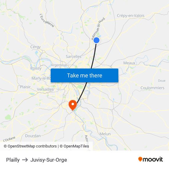 Plailly to Juvisy-Sur-Orge map