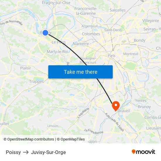 Poissy to Juvisy-Sur-Orge map