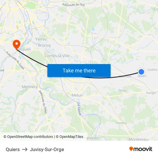 Quiers to Juvisy-Sur-Orge map