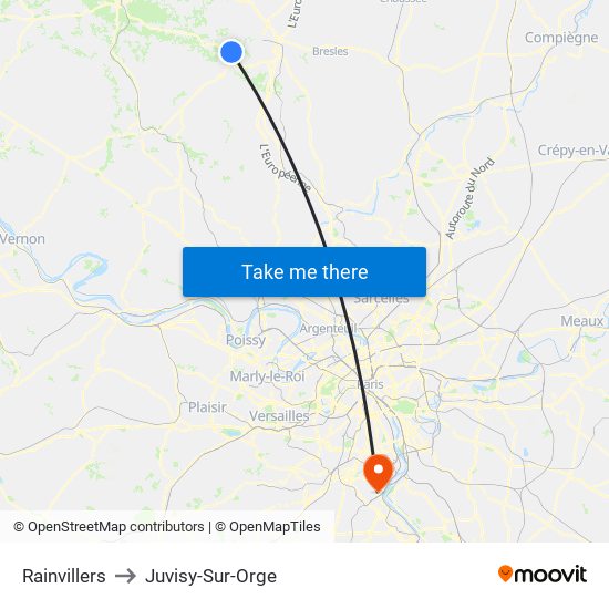 Rainvillers to Juvisy-Sur-Orge map