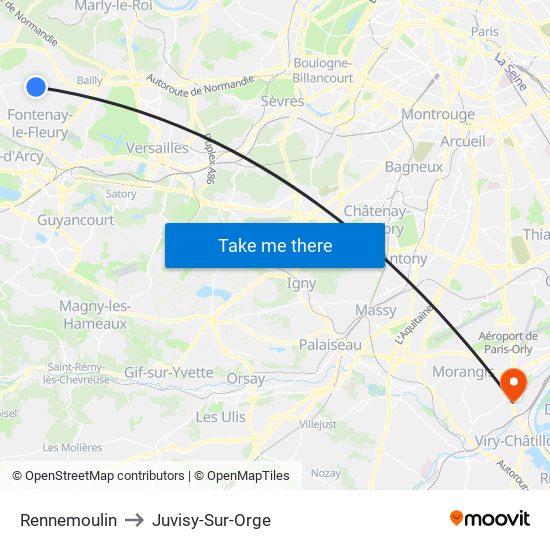 Rennemoulin to Juvisy-Sur-Orge map