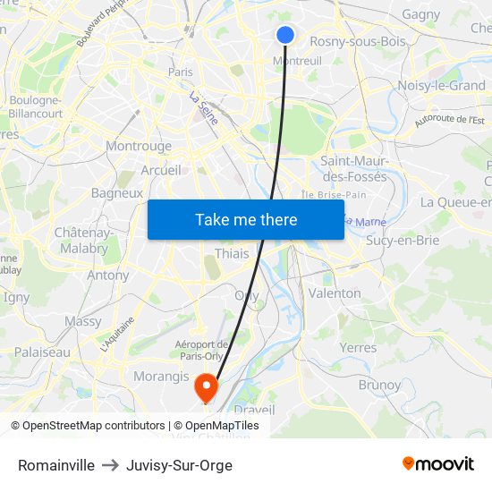 Romainville to Juvisy-Sur-Orge map