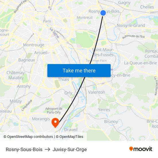 Rosny-Sous-Bois to Juvisy-Sur-Orge map