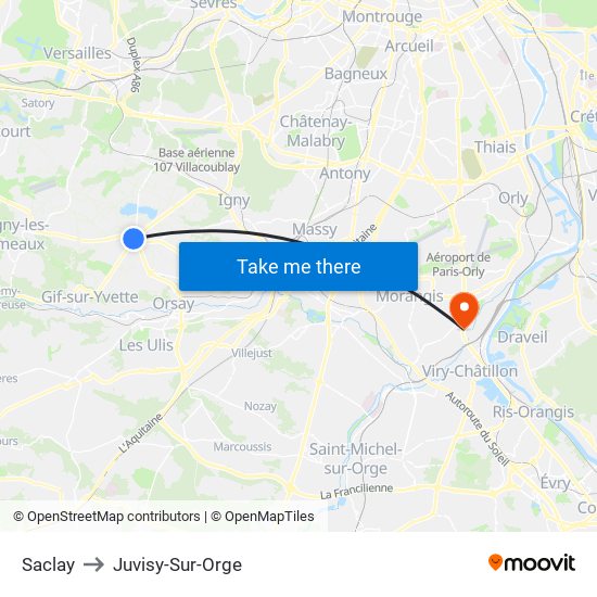 Saclay to Juvisy-Sur-Orge map