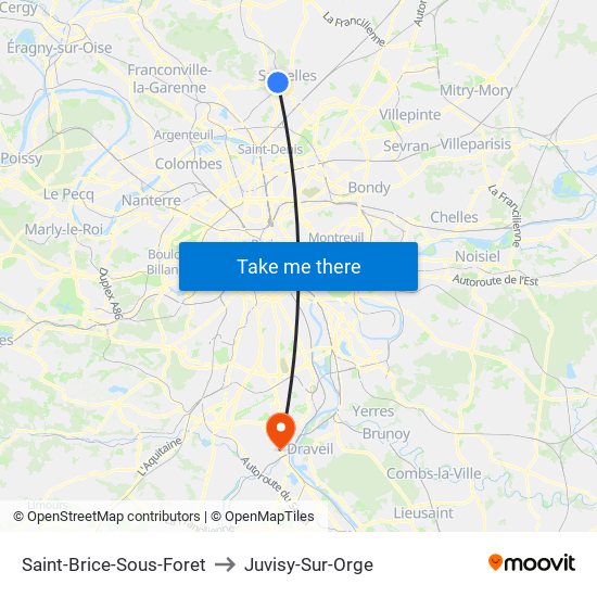 Saint-Brice-Sous-Foret to Juvisy-Sur-Orge map