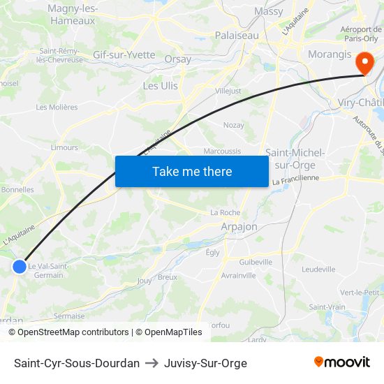 Saint-Cyr-Sous-Dourdan to Juvisy-Sur-Orge map